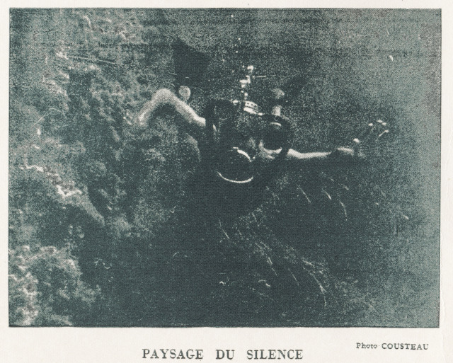 Image du film "Paysage du silence" de Jacques-Yves Cousteau 1947, retravaillée par Bernard Laire à partir du document d'époque ci dessous