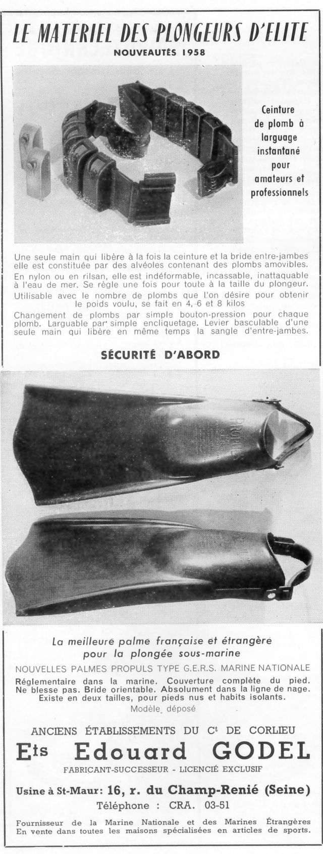 Publicité des Etablisements Edouard Godel dans " L'Aventure sous-marine techniques et exploration" N°21 JUIN-JUILLET 1959. Fonds doc. du musée.